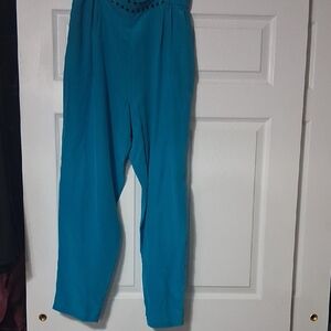 Diane Gilman Teal Wide-Leg High-Waist Pants 100% Silk.